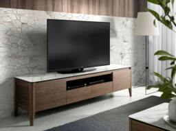 Rackhams Walnut TV Stand With Glass Top Imitation Marble 3083 - thumbnail 3