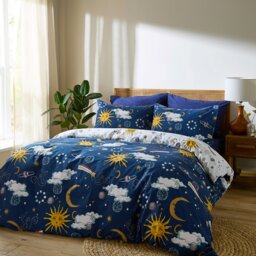 Rackhams Disco Space Cotton Reversible Duvet Cover Set Navy Blue - Super King - Navy Blue - thumbnail 1