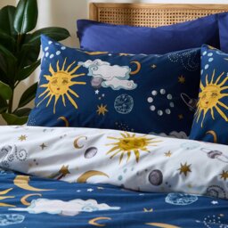 Rackhams Disco Space Cotton Reversible Duvet Cover Set Navy Blue - Super King - Navy Blue - thumbnail 3