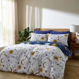 Rackhams Disco Space Cotton Reversible Duvet Cover Set Navy Blue - Super King - Navy Blue - thumbnail 2