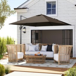 Rackhams 2.5 x 2.5m Patio Offset Parasol Umbrella Cantilever Aluminium Sun Shade Canopy Shelter 360° Rotation with Crank Handle & Cross Base - Green - Tan - 245L x 245W x 248Hcm - thumbnail 1