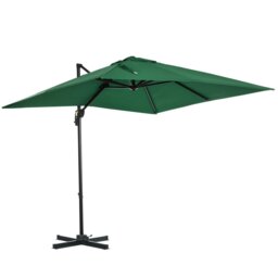 Rackhams 2.5 x 2.5m Patio Offset Parasol Umbrella Cantilever Aluminium Sun Shade Canopy Shelter 360° Rotation with Crank Handle & Cross Base - Green - Tan - 245L x 245W x 248Hcm - thumbnail 3