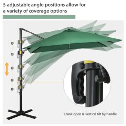 Rackhams 2.5 x 2.5m Patio Offset Parasol Umbrella Cantilever Aluminium Sun Shade Canopy Shelter 360° Rotation with Crank Handle & Cross Base - Green - Tan - 245L x 245W x 248Hcm - thumbnail 5