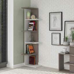 Rackhams Saso Modern Corner Bookcase Display Unit Medium 141(H)cm - Mocha Grey - thumbnail 1