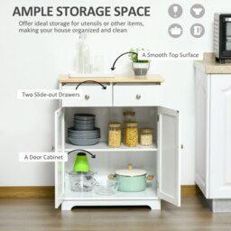 Rackhams Rubber Wood Top Kitchen Cupboard Side Cabinet Island w/Adjustable Shelf - Nature Wood - thumbnail 4
