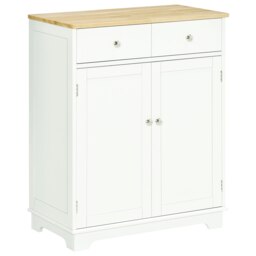 Rackhams Rubber Wood Top Kitchen Cupboard Side Cabinet Island w/Adjustable Shelf - Nature Wood - thumbnail 3