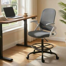 Rackhams Mesh Painting Chair, Rolling Desk Chair with Flip-up Armrests - Yes - Draughtsman Chair - Grey