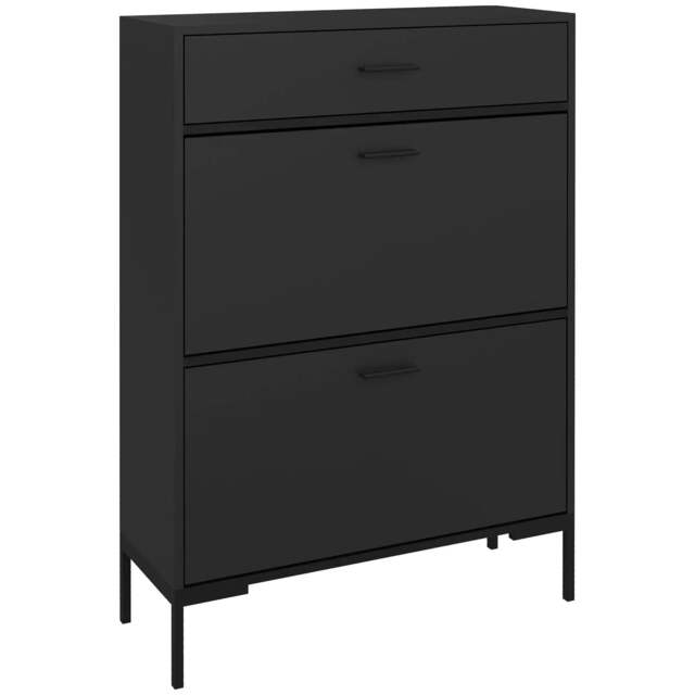 Rackhams Three Drawer Slim Shoe Storage Cabinet, 12 Shoe Pairs - Black - image 1