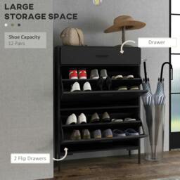 Rackhams Three Drawer Slim Shoe Storage Cabinet, 12 Shoe Pairs - Black - thumbnail 4
