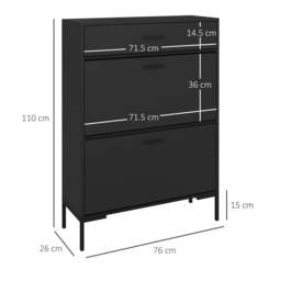 Rackhams Three Drawer Slim Shoe Storage Cabinet, 12 Shoe Pairs - Black - thumbnail 3