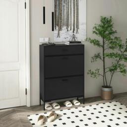 Rackhams Three Drawer Slim Shoe Storage Cabinet, 12 Shoe Pairs - Black - thumbnail 2