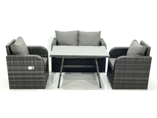 Rackhams Outdoor Garden Furniture Set Rattan Sofa Dining Table Set with Reclining Chair Dark Grey Mixed - image 1