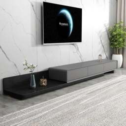 Rackhams Pina Extendable TV Stand, Plywood - Black+Oak - thumbnail 4