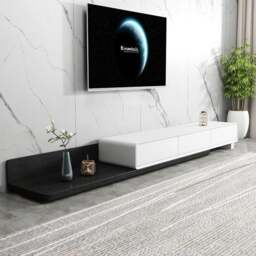 Rackhams Pina Extendable TV Stand, Plywood - Black+Oak - thumbnail 5