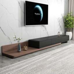 Rackhams Pina Extendable TV Stand, Plywood - Black+Oak - thumbnail 1