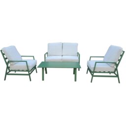 Rackhams 4 Piece Metal Garden Furniture Set, 4 Seater Sofa Set with Coffee table, Loveseat, Single Armchair, Thick Cushion, Steel Frame - Green - Green - thumbnail 1