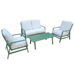 Rackhams 4 Piece Metal Garden Furniture Set, 4 Seater Sofa Set with Coffee table, Loveseat, Single Armchair, Thick Cushion, Steel Frame - Green - Green - thumbnail 2