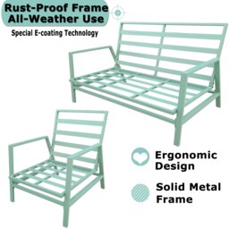 Rackhams 4 Piece Metal Garden Furniture Set, 4 Seater Sofa Set with Coffee table, Loveseat, Single Armchair, Thick Cushion, Steel Frame - Green - Green - thumbnail 6