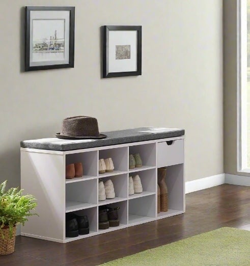 Rackhams Shoe Storage Bench with Cushion, Drawer & Open Compartments for Hallway and Bedroom - image 1
