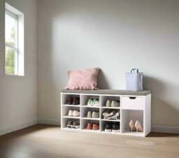 Rackhams Shoe Storage Bench with Cushion, Drawer & Open Compartments for Hallway and Bedroom - thumbnail 2