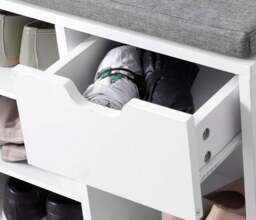 Rackhams Shoe Storage Bench with Cushion, Drawer & Open Compartments for Hallway and Bedroom - thumbnail 5