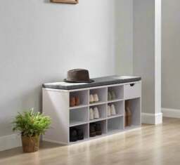 Rackhams Shoe Storage Bench with Cushion, Drawer & Open Compartments for Hallway and Bedroom - thumbnail 3