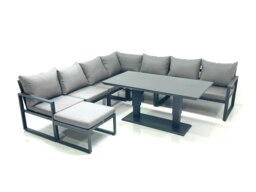 Rackhams 8 Seater Outdoor Aluminum Garden Furniture Set Corner Sofa Big Footstool Adjustable Rising Lifting Dining Table Sets Dark Grey - thumbnail 2