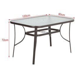 Rackhams 4/6 Seater Glass Garden Table with Parasol Hole - Only 4Pcs Black Chairs - thumbnail 5