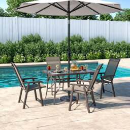 Rackhams 4/6 Seater Glass Garden Table with Parasol Hole - Only 4Pcs Black Chairs - thumbnail 2