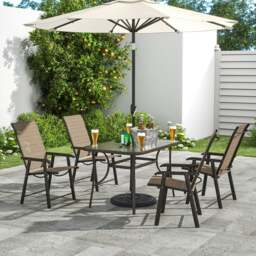 Rackhams 4/6 Seater Glass Garden Table with Parasol Hole - Only 4Pcs Black Chairs - thumbnail 3