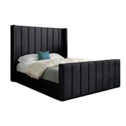 Rackhams Romano Straight Winged Upholstered Soft Velvet Bed Frame - Black - Black - King - thumbnail 5