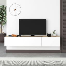 "Rackhams Francy Modern Wall Mounted TV Unit 55"" Multimedia Centre 180cm - Oak White"