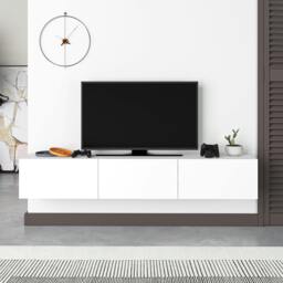 "Rackhams Francy Modern Wall Mounted TV Unit 55"" Multimedia Centre 180cm - Oak White" - thumbnail 2