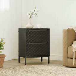 Rackhams Chest of Drawers, 2 Fabric Drawer Dresser, Aluminium Handles, Black - White - 2 - thumbnail 2