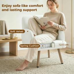 Rackhams Lounge Chair Velvet Upholstered Spring Cushion - Cream White - thumbnail 4