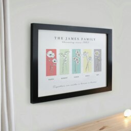 Rackhams Personalised Birth Flower Family of 5 Black Framed Print - thumbnail 2