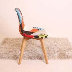 Rackhams Single Patchwork Multi Colors Fabric Dining Chair with Wooden Legs, Mid-Century Modern Accent Chair - Fabric - Multicolor - Retro - thumbnail 4