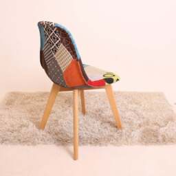 Rackhams Single Patchwork Multi Colors Fabric Dining Chair with Wooden Legs, Mid-Century Modern Accent Chair - Fabric - Multicolor - Retro - thumbnail 5