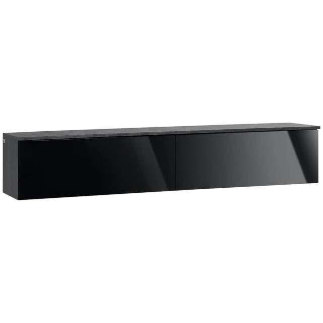 "Rackhams 160cm High Gloss Floating TV Unit Stand for TVs up to 70"", Wall Mounted TV Cabinet with Storage Cupboards, Grey and Black" - image 1