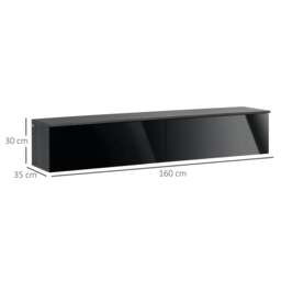"Rackhams 160cm High Gloss Floating TV Unit Stand for TVs up to 70"", Wall Mounted TV Cabinet with Storage Cupboards, Grey and Black" - thumbnail 3
