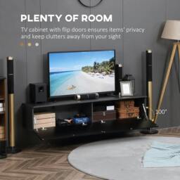 "Rackhams 160cm High Gloss Floating TV Unit Stand for TVs up to 70"", Wall Mounted TV Cabinet with Storage Cupboards, Grey and Black" - thumbnail 5