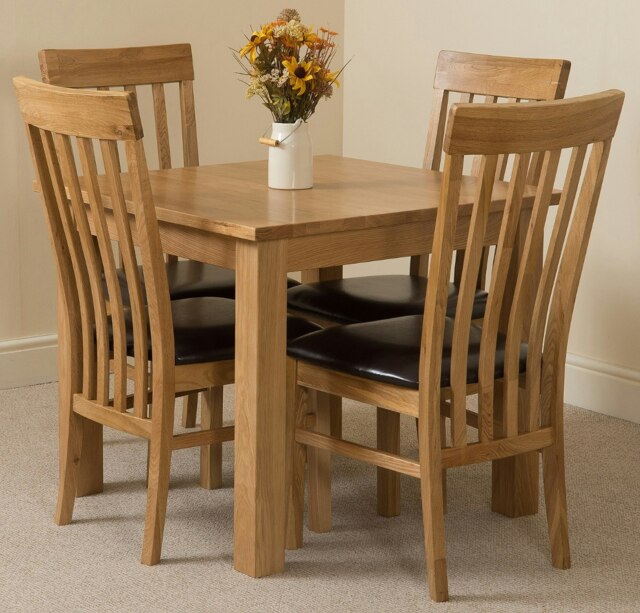 Rackhams Oslo 90 x 90cm Small Square Oak Dining Set with 4 Harvard Oak Chairs - 1 - Natural Oak - 4 chairs - image 1