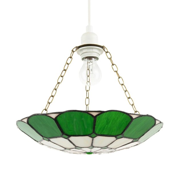 Rackhams Dark Emerald Green and Opal White Tiffany Glass Pendant Lighting Shade - image 1