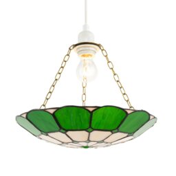Rackhams Dark Emerald Green and Opal White Tiffany Glass Pendant Lighting Shade - thumbnail 2