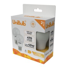Rackhams UniBulb LED GLS E27 470lm 4.2W 2700K (Warm White) Light Bulb - Pack of 2 - thumbnail 2