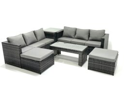 Rackhams Garden Outdoor Rattan Furniture Set with Sofa Coffee table 2 Big Footstools Side Table Dark Grey Mixed - thumbnail 1
