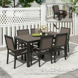Rackhams 6 Seater Aluminium Garden Dining Set with Stackable Chairs, Brown - Natural wood finish - Aluminium, Wood Plastic Composites - 85W x 160D x 75H cm - thumbnail 5