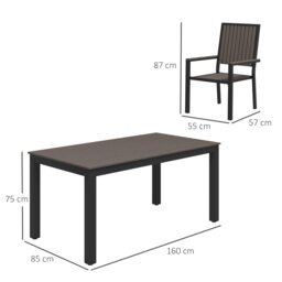 Rackhams 6 Seater Aluminium Garden Dining Set with Stackable Chairs, Brown - Natural wood finish - Aluminium, Wood Plastic Composites - 85W x 160D x 75H cm - thumbnail 6