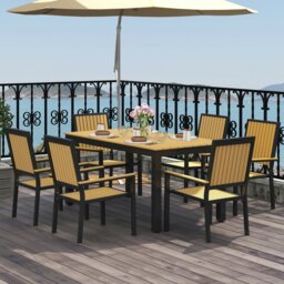Rackhams 6 Seater Aluminium Garden Dining Set with Stackable Chairs, Brown - Natural wood finish - Aluminium, Wood Plastic Composites - 85W x 160D x 75H cm - thumbnail 1