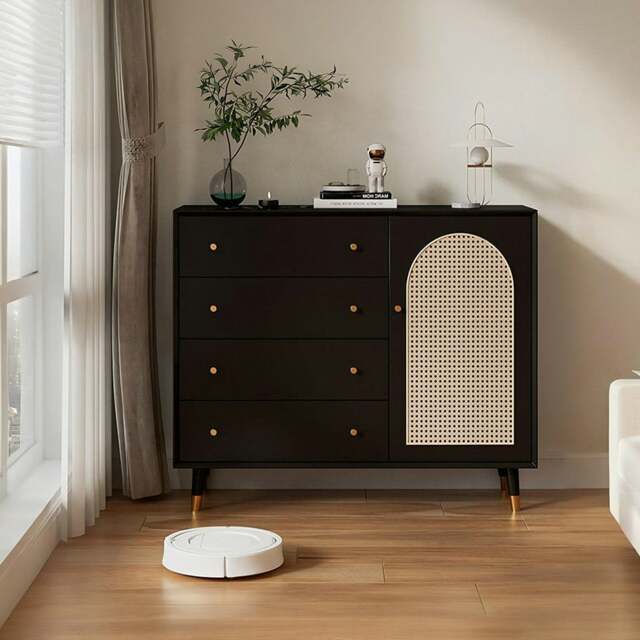 Rackhams Raphael Rattan Sideboard, Black & Dark Brown - Dark Brown - 120cm - image 1